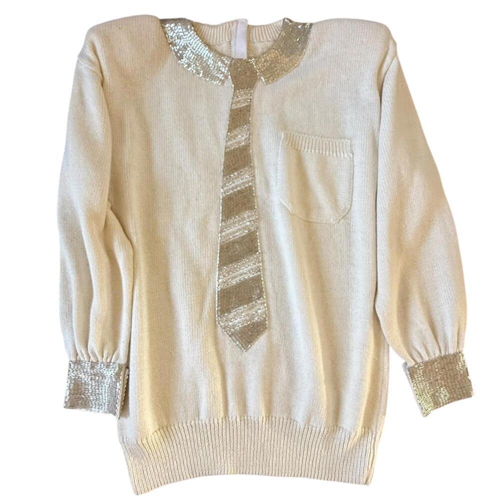 Sequin Trim Cream Women's Sweater
